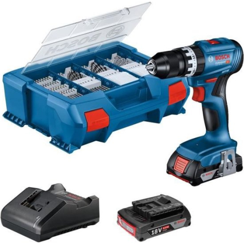 Bosch professionele GSB 18V-45 klopboormachine +2 2.0Ah accu's + GAL 18V-20 lader, L-Case Pick & Click, 82st.