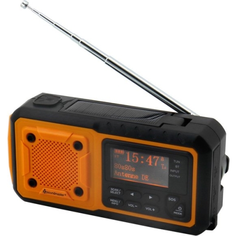 Soundmaster DAB112OR - Compacte DAB+ noodradio met ingebouwde accu, solar en LED-verlichting