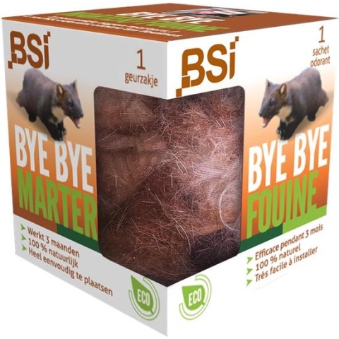 BSI - Bye Bye Marter Marterverjager - Afweer van marters - Met hondenhaar gevuld geurzakje - 1 stuk