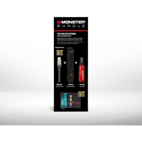 Monster Bundel - HDMI 4K 22,5GBPS 1.8m - Screenclean 60ML - Power 4P DE Overspanningsbeveiliging