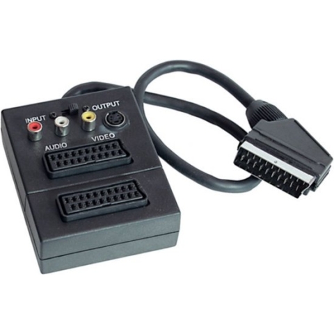 Scart verdeelbox met 2x Scart + 1x S-VHS/Composiet aansluitingen / zwart - 0,20 meter