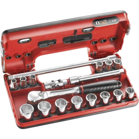 Facom Compacte 3/8 Doppenset 6-kant met Ratel JL.161 - 18-delig - JL.DBOX1PB