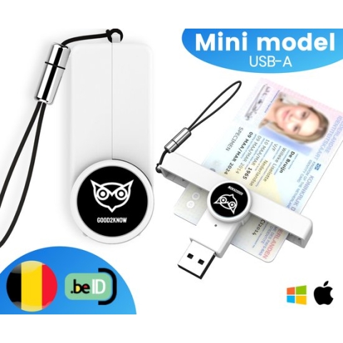 Good2know Id Kaartlezer mini - USB A - België – Kaartlezer identiteitskaart – Identiteitskaartlezer - eID – Id Lezer – Mac, Windows