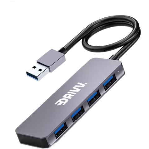 Drivv. USB Splitter 4 poorten - USB 3.0A - USB Hub - Aluminium Behuizing - Grijs