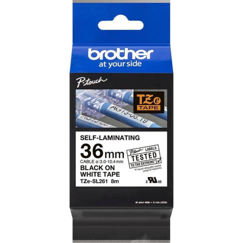 Brother TZESL261 Labeltape extra sterk klevend Tapekleur: Wit Tekstkleur: Zwart 36 mm 8 m