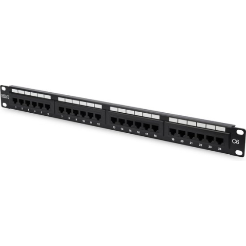 Digitus – DN91624U - CAT 6 Patch Panel, unshielded, 24-port RJ45, 8P8C, LSA, 1U, rack mount, zwart