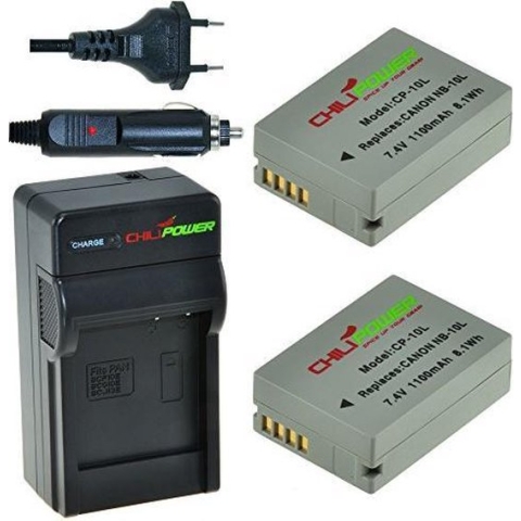 2 x NB-10L accu's voor Canon - inclusief oplader en autolader - Origineel ChiliPower