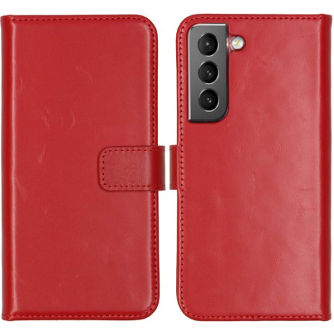 Selencia Hoesje Geschikt voor Samsung Galaxy S22 Hoesje Met Pasjeshouder - Selencia Echt Lederen Bookcase - Rood