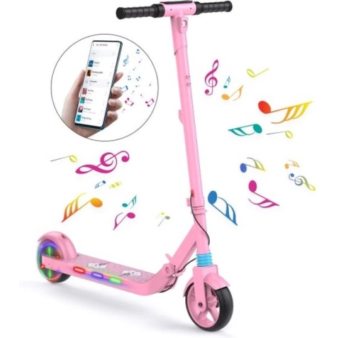 Stay-on KES 1 Roze - Elektrische kinderstep - 15 km/h - Max. 15 km - Bluetooth Speaker - Led Color Lights - NL handleiding