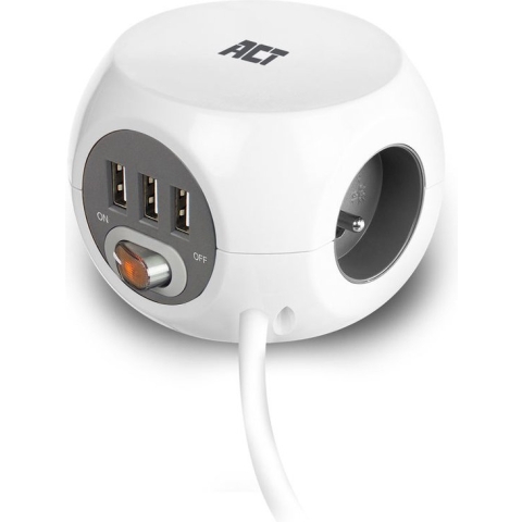 ACT Stekkerdoos cube met 3 stopcontacten, USB-A-poorten, 1,5m (België) AC2430