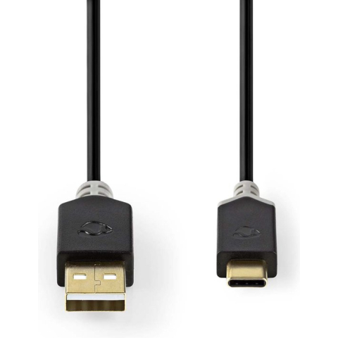 USB-Kabel - USB 2.0 - USB-A Male - USB-C Male - 60 W - 480 Mbps - Verguld - 2.00 m - Rond - PVC - Antraciet - Doos