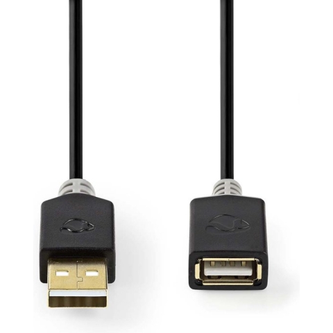 USB-Kabel - USB 2.0 - USB-A Male - USB-A Female - 480 Mbps - Verguld - 3.00 m - Rond - PVC - Antraciet - Doos