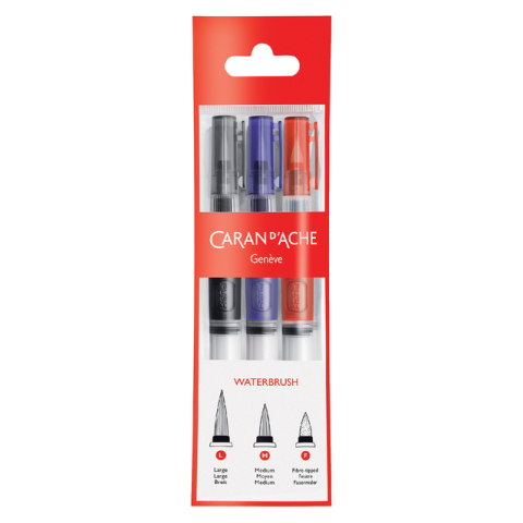 Penseel Caran d'Ache medium, breed , fibre tip set à 3st