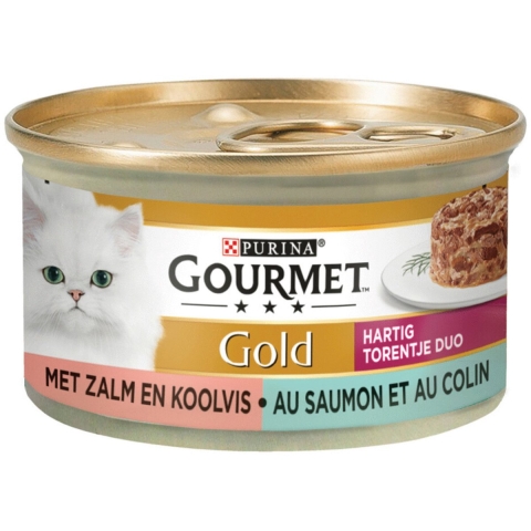 Gourmet Kattenvoer Nat Gold Hartig Torentje Duo Zalm en Koolvis 85 gr