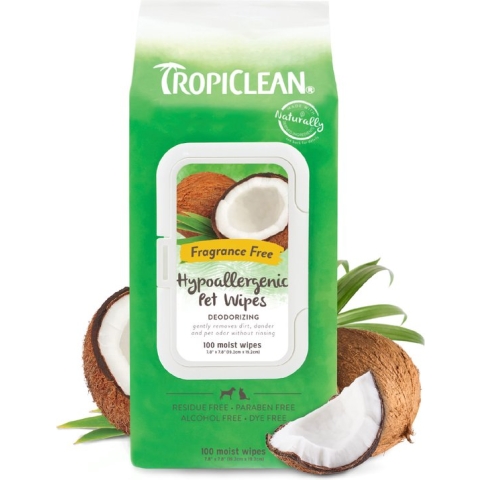 TropiClean Hypo Allergenic Wipes - Vochtige Doekjes voor Honden - 100 stuks