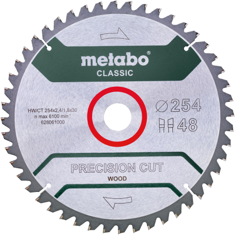 Metabo Zaagblad Precision Cut Wood 254x30x1,8mm 48 T