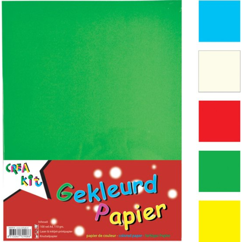 Creakit Knutselpapier - Gekleurd Papier - Tekenpapier voor kinderen - 120 gram - A4 - 100 Vellen - Meerkleurig