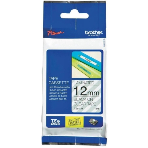Brother Black on Clear Gloss Laminated Tape, 12mm