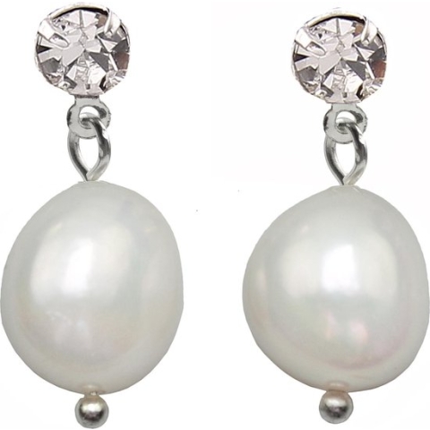 Zoetwater parel oorbellen Keishi Bling - oorstekers - echte parels - wit - zilver - stras stenen