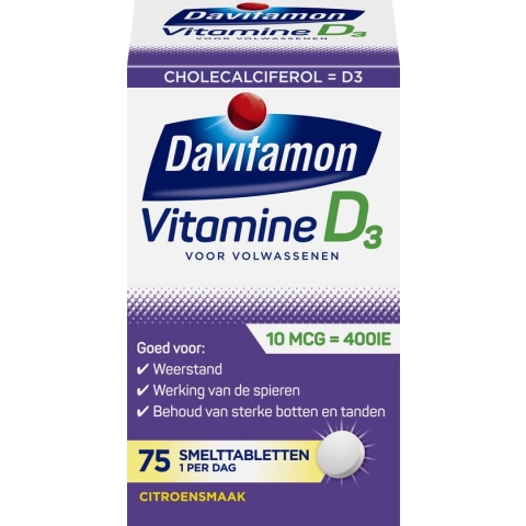 Davitamon Vitamine D Volwassen - vitamine D3 volwassenen - Smelttablet 75 stuks
