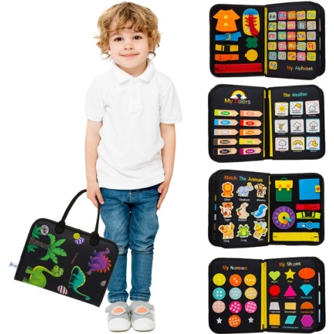 Qualitá® Montessori Speelgoed Dino - Sensorisch Speelgoed - Activiteitenbord - Busy Board - Montessori voor thuis - Educatief - Dinosaurus speelgoed