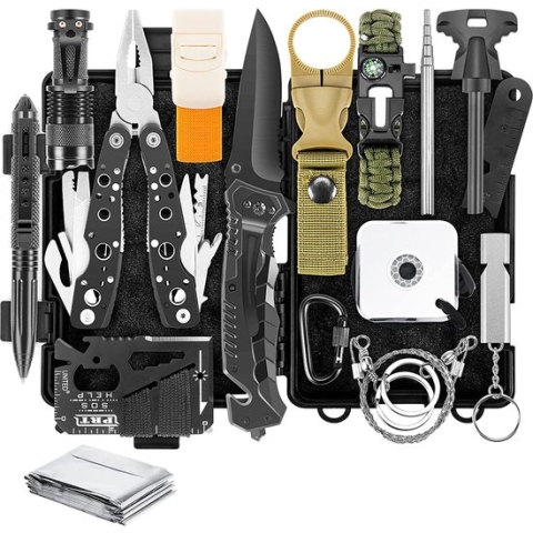 YONO Survival Kit Outdoor - Armband - Zakmes - Zaklamp - Vuurstarter - Kompas en meer - XL Set