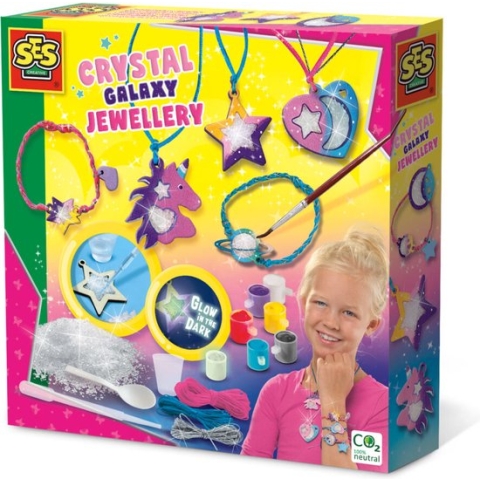 SES - Galaxy - Kristal sieraden - mooie heldere kleuren verf - glow in the dark - complete set