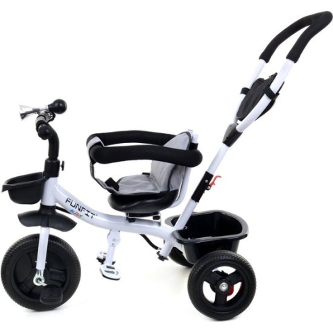 Driewieler - fiets - met duwstang en zonnekap - grijs-wit