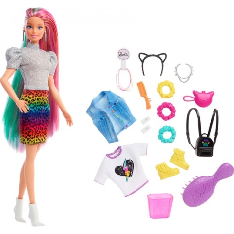 Barbie Leopard Regenbooghaar Barbiepop - Modepop