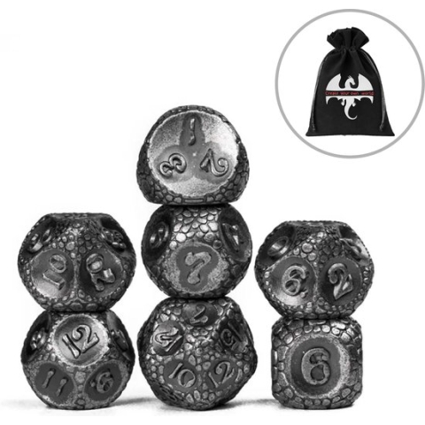 Lapi Toys - Dungeons and Dragons dobbelstenen - DnD - D&D - Polydice - 1 set (7 stuks) - Metaal - Zilver