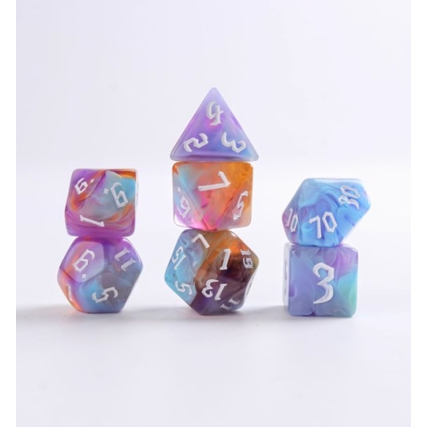 Lapi Toys - Dungeons and Dragons dobbelstenen - D&D dobbelstenen - D&D polydice - 1 set (7 stuks) - Acryl - Oranje - Paars