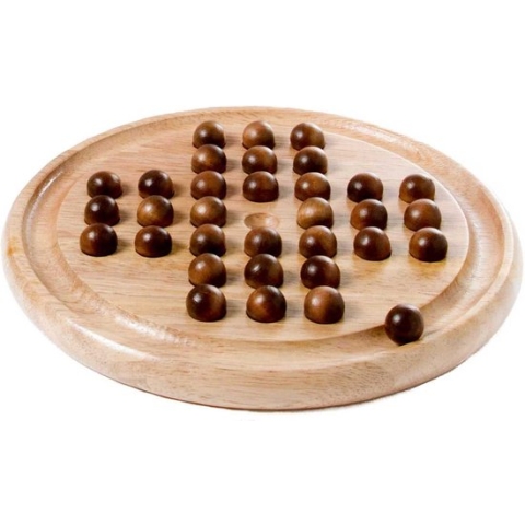 RUBBER WOOD SOLITAIR INCLUDING 33 BALLS AND RULES OF THE GAME - DIAMETER 23 CM