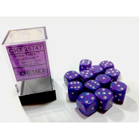 Chessex Silver Tetra Speckled D6 16mm Dobbelsteen Set (12 stuks)