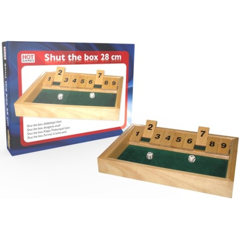 Hot games Shut the box klein 9 cijfers 28x20x3cm hout