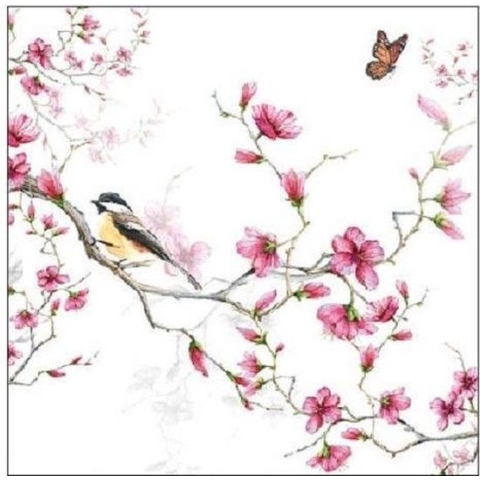 Ambiente - Bird & Blossom White - 20 Papieren Lunch Servetten -33x33cm