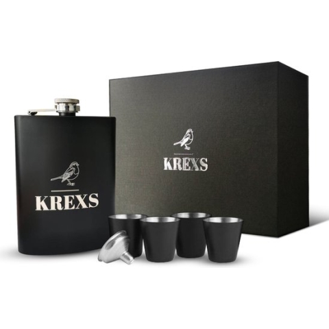 Krexs Heupfles - Platvink - Heupflesje - Zakflacon – Veldfles - Drankflacon - RVS - 4 Shotglaasjes