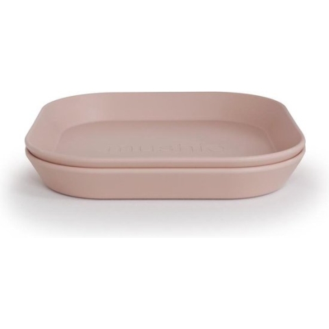 Mushie - Kinderservies Borden Vierkant (Set van 2) - Borden - Blush