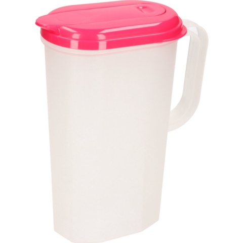 Waterkan/sapkan - transparant/fuchsia met deksel - 2 - liter kunststof