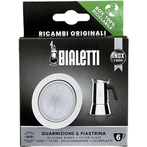 Bialetti RVS Filterplaatje + 1 Siliconen Ring - 6 kops