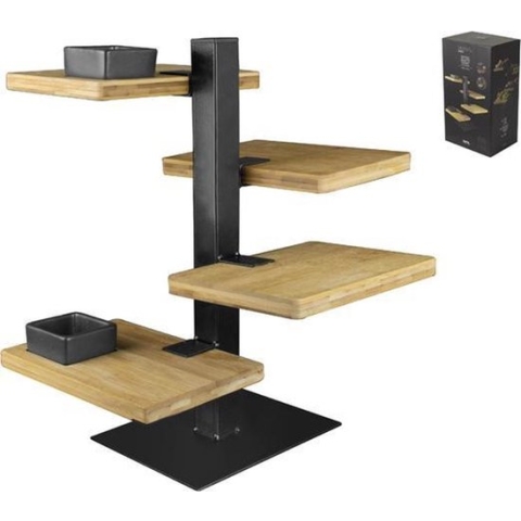 Gusta - Serveertoren - 4 planken 2 sausbakjes - 19,5x14,5x36cm