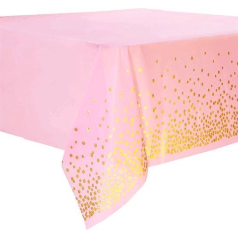 Tafelkleed dun Plastic roze met gouden stippen 1.37 m x 1.83 m -  Babyshower