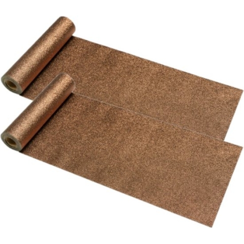 Chaks Kerst thema tafelloper op rol - 2x - brons glitter - 30 x 500 cm - polyester