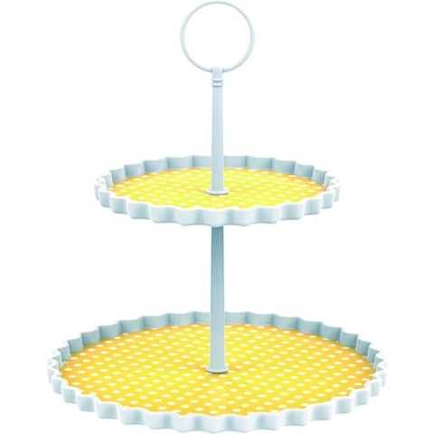 Zak!Designs Etagere Dotty - 2-laags - Ø 15 en 21 cm - Hoogte 23 cm - Geel