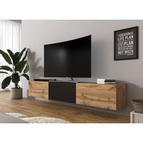 Meubella - TV-Meubel Bonzo - Eiken - Zwart - 180 cm