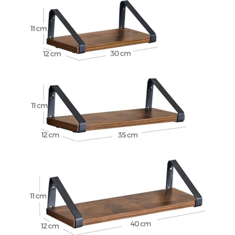 Hoppa! Wandplanken - Zwart/Bruin - Metaal - 44.2 x 15.6 x 8.2cm