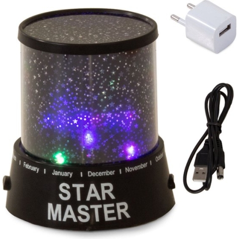 Nachtlamp -  sterprojector -  met usb-kabel en voeding - Kan ook op Batterijen