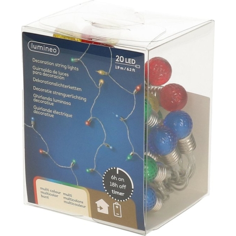 Kerstverlichting op batterij gekleurd 190 cm 20 geribbelde lampjes - LED kerstlampjes voor binnen - Kerstdecoratie/versiering