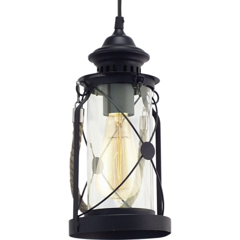 EGLO Vintage Bradford - Hanglamp - 1 Lichts - Zwart - Helder Glas