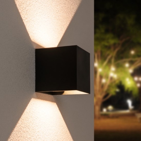 HOFTRONIC – Set van 2 Kansas – LED Wandlamp – Zwart – IP65 waterdicht – Dimbaar - 3000K Warm wit – 7 Watt – Up & down light – Geschikt voor binnen en buiten
