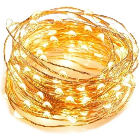 Kerst koperdraad LED verlichting - Warm wit - 10 meter - incl. batterijen